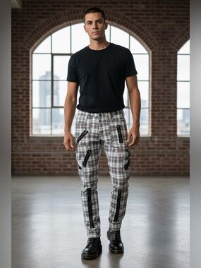 Jewel House Streetwear Brend Cotton Blend Men’s Plaid Cargo Pants 34w/33 L